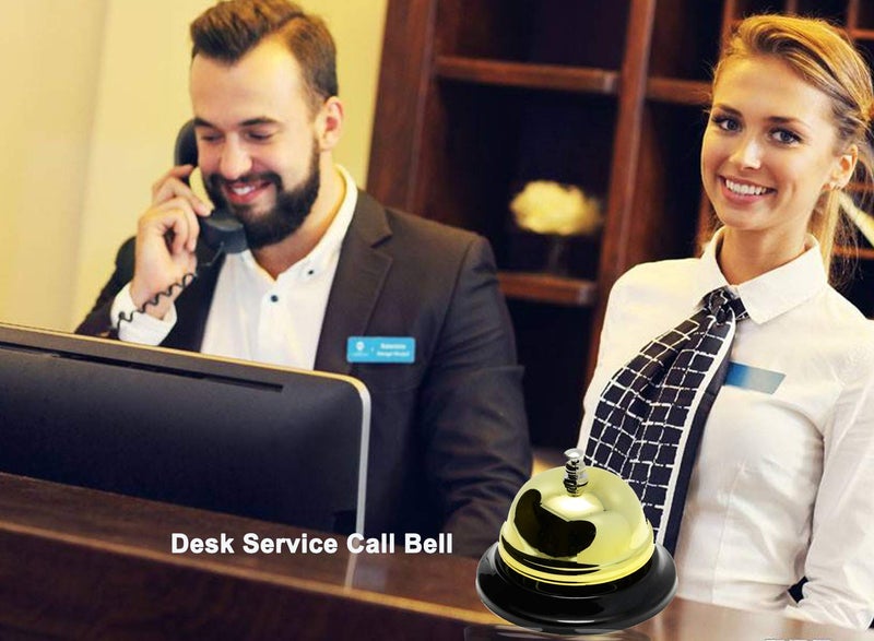 WEKOIL Call Bell Golden Desk Service Bell Customer Ding Bell for Restaurant Hotel Room Kitchen Party School Classroom Office Elderly Teachers Students Large Bright Bell 3.35 inch - Image 2